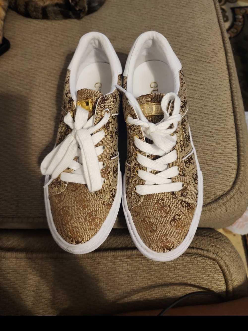 Guess Gold Monogram Low-Top Sneakers with White Laces